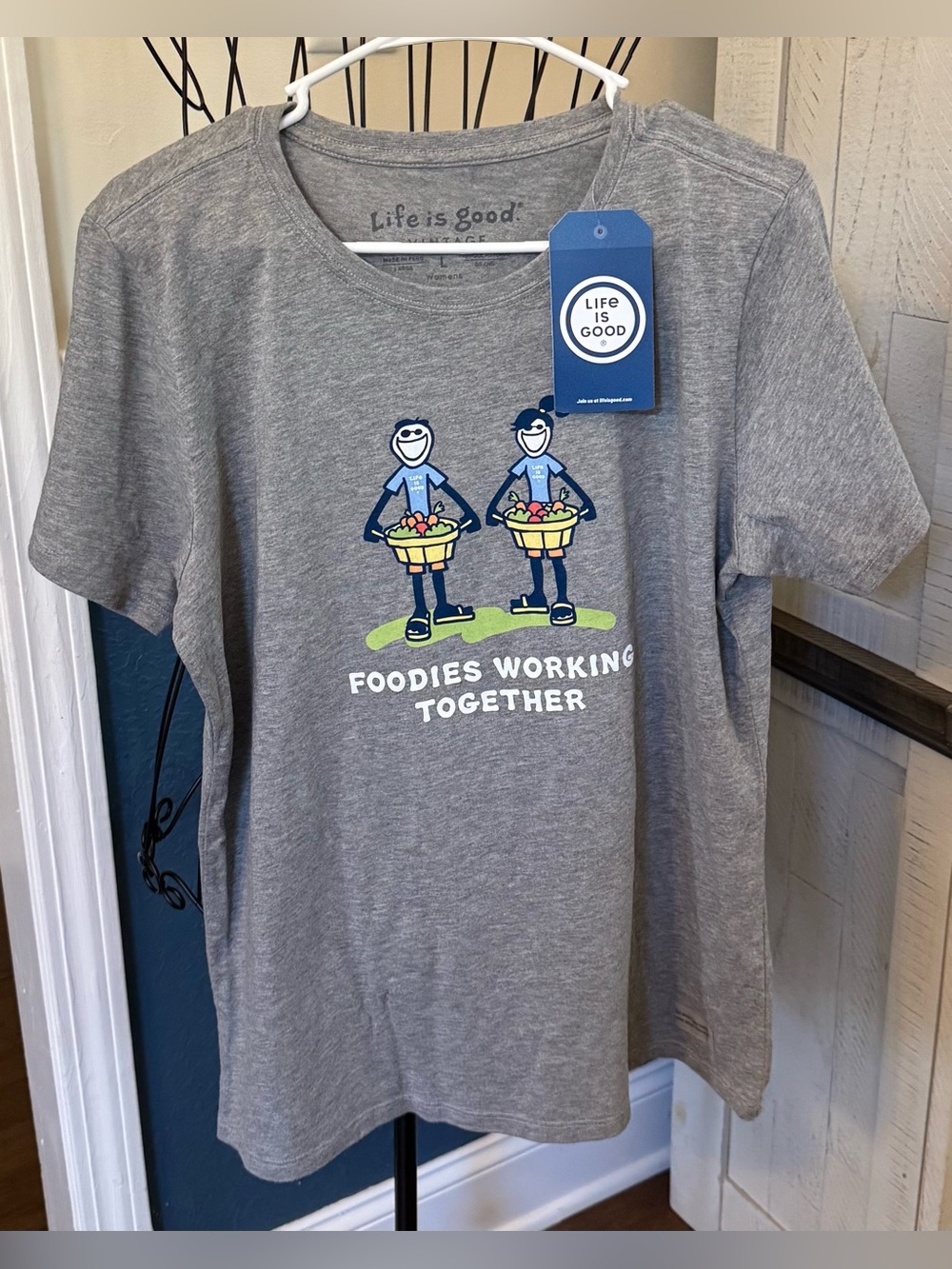 New Life is Good “Foodies Working Together” Gray Heather Graphic T-Shirt Large L